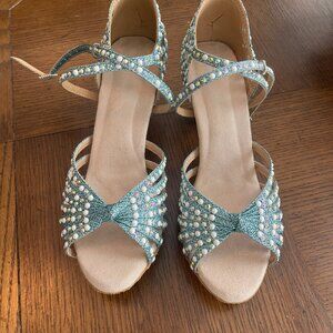 TINRYMX Women 2" Latin Dance Shoes Rhinestones Ballroom Salsa Performance